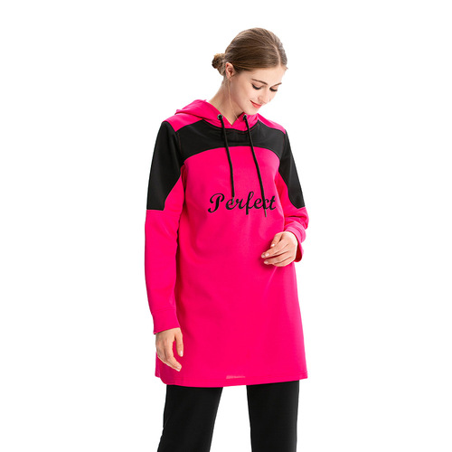M-3XL New Single Piece Middle Eastern Arab Hui Muslim Sporty Casual Colorblock Hooded Sweatshirt Y001