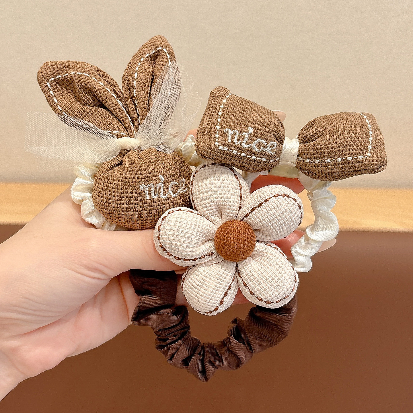 Milk coffee flower hair tie 3 pack