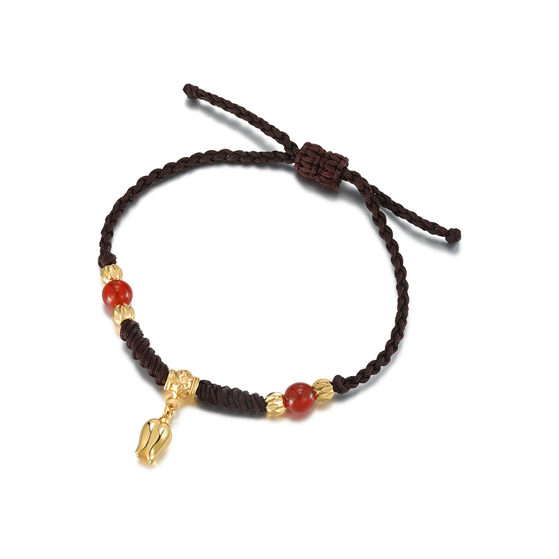 Xuping cuerda tejida a mano aleación de cobre chapado 24k color campana orquídea colgante pulsera simple extracción ajustable joyería de mano mujer