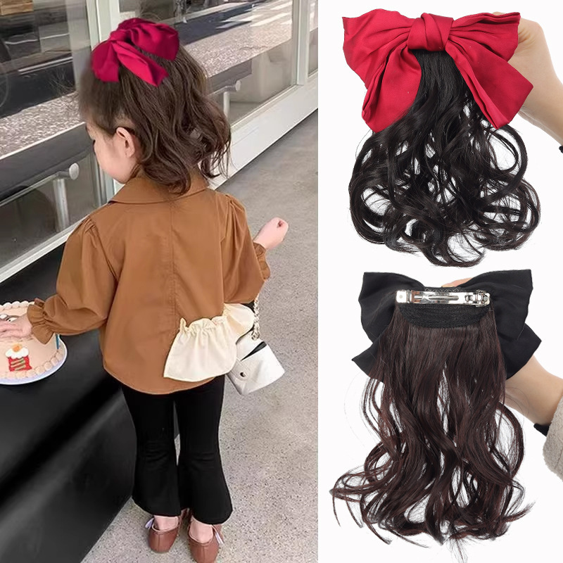 Children's Wig Ponytail Short Curly Style Curly Ponytail Bow Style Ponytail Cute Princess Hair Accessories Performance Accessories Hair