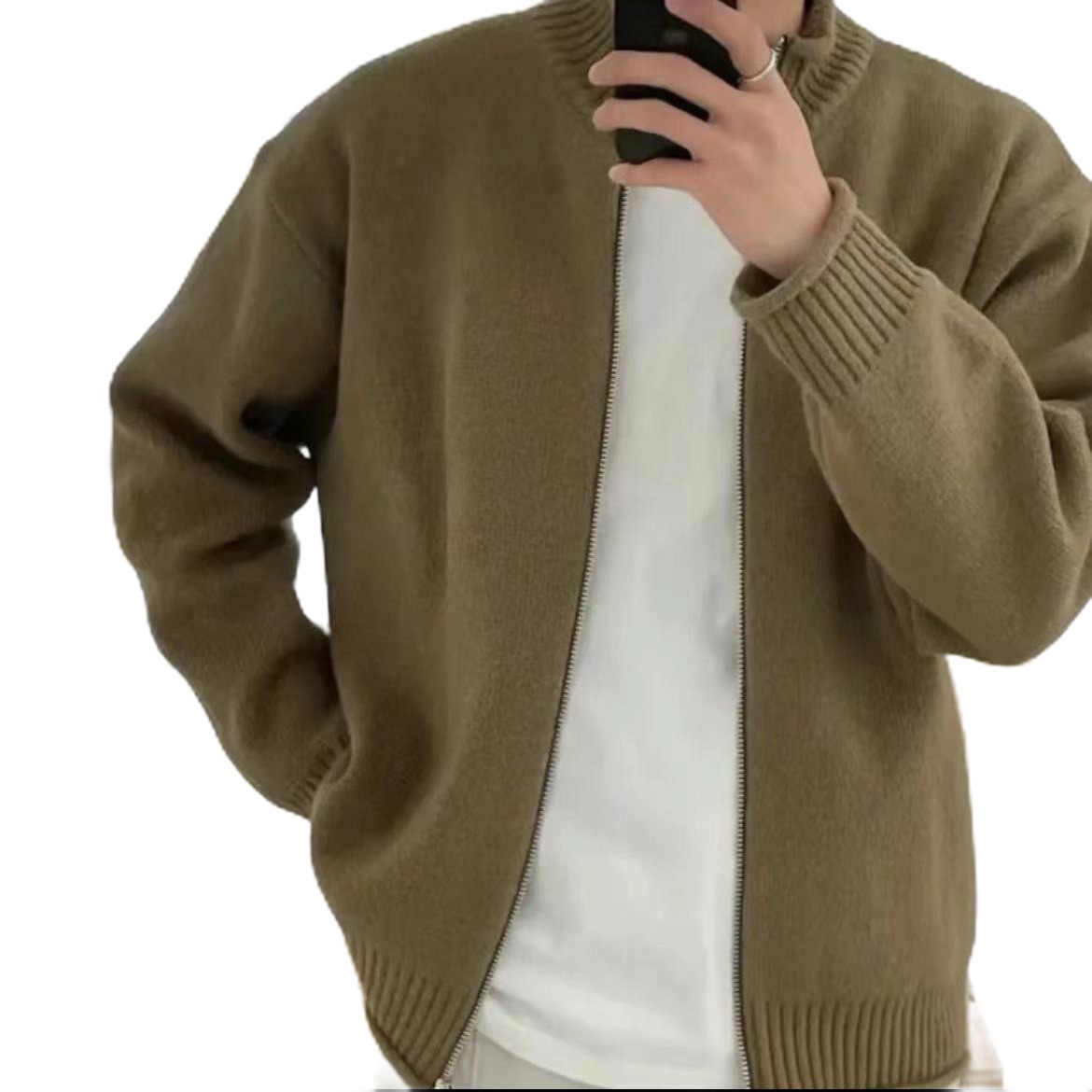 Explosiones transfronterizas de tamaño europeo suéter de punto de tamaño grande hombre chaqueta caliente de color sólido chaqueta con cremallera fábrica de negocios al por mayor