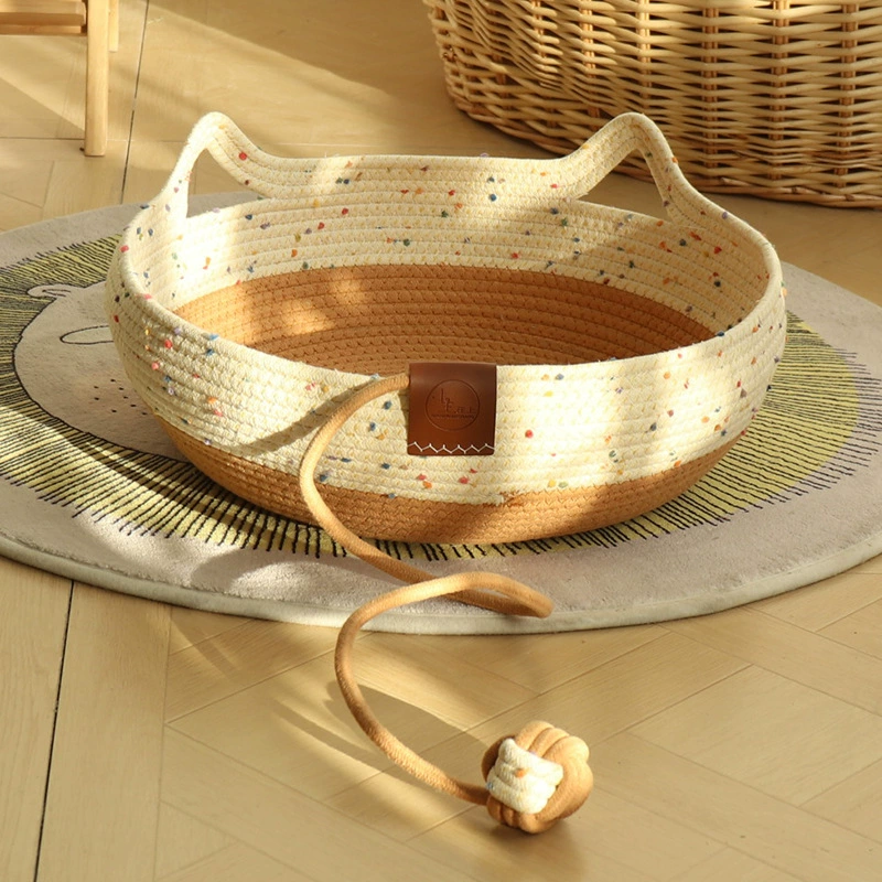 Кошачье гнездо из ротанга, зимнее теплое плетеное гнездо для домашних животных из мешковины, универсальное для всех сезонов, устойчивая к царапинам и износостойкая доска для кошачьих когтей, принадлежности для кошек