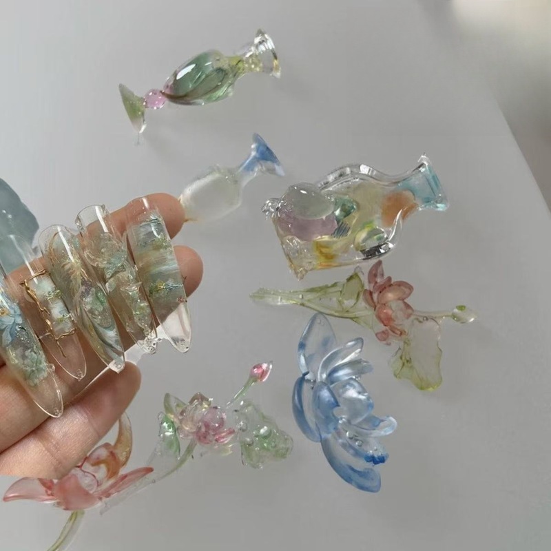 美甲房间模具春夏模具荷间集新中式荷花瓶子高透美甲硅胶模具|undefined