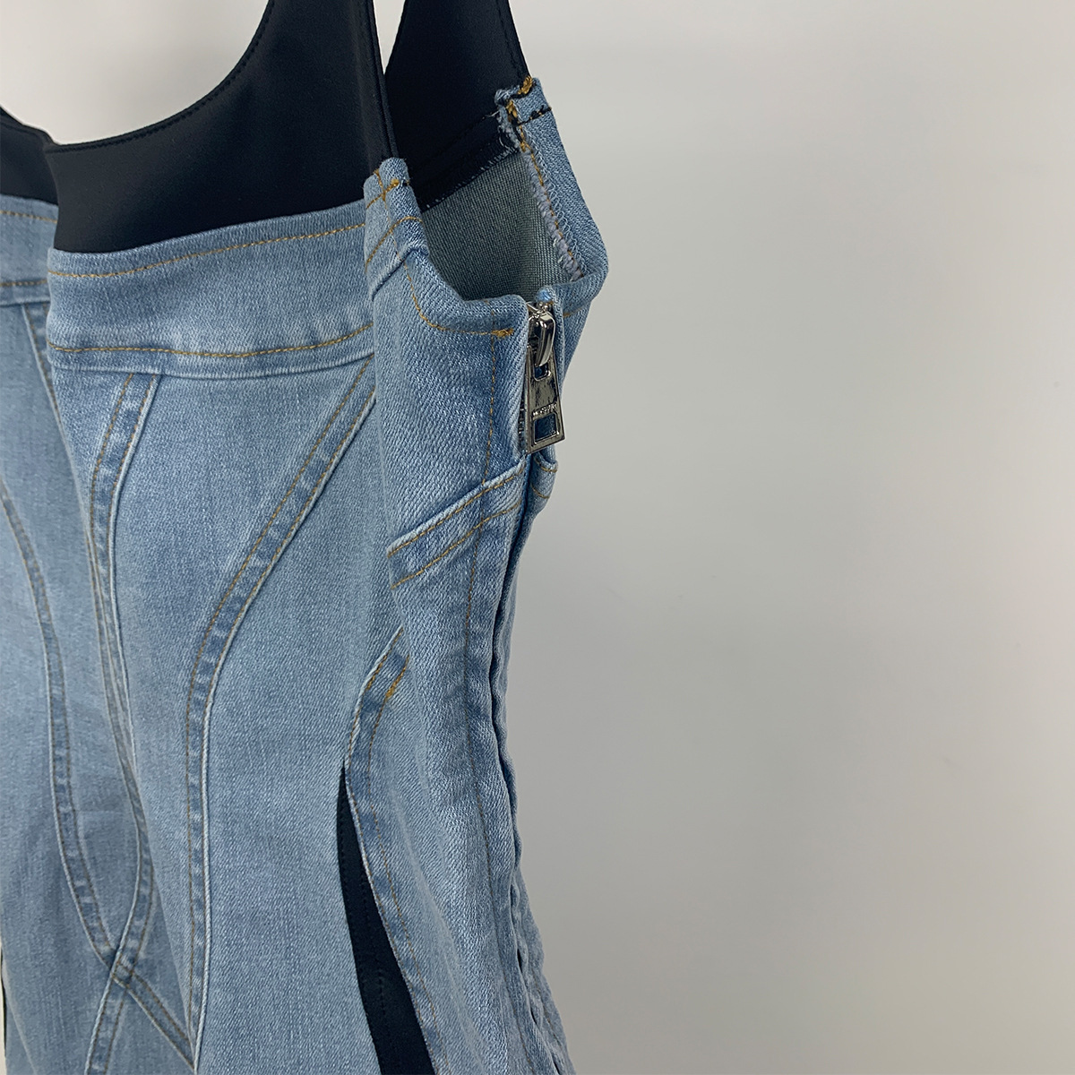 Women's Clothing personality adjustable shoulder strap irregular suspender skirt new summer style contrast color stitching waist slimming dress_voghion.com