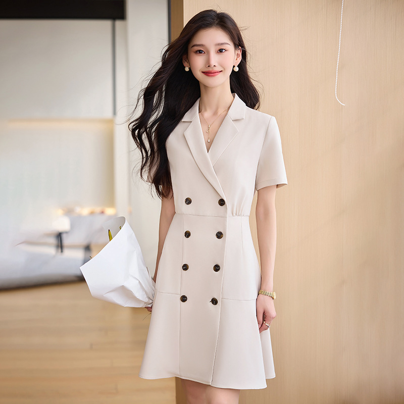 Summer apricot long classic suit jacket