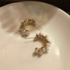 Small silver needle, brand retro earrings from pearl, silver 925 sample, internet celebrity