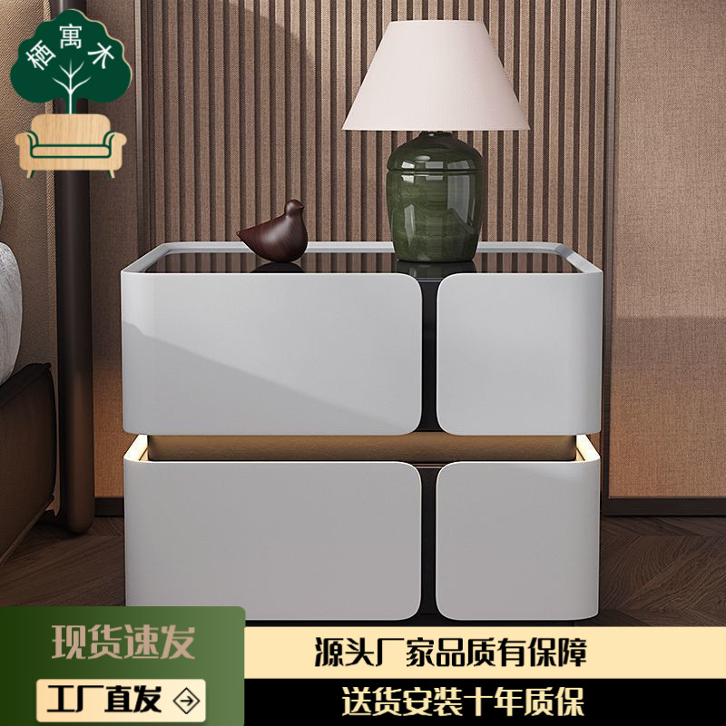 New Stylish Bedside Table with a Unique Creative Design, Made of Solid Wood, Offering a Light Luxury and High-End Feel for the Bedroom, with a Widened 60cm Bedside Cabinet