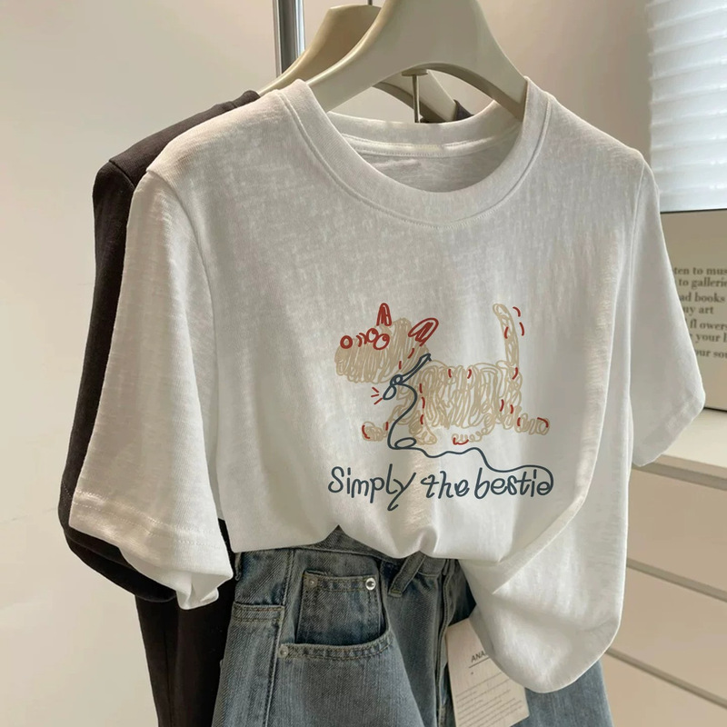 Korean-style bamboo cotton short-sleeve t-shirt for women, summer 2026 new model, thin, loose, versatile white top ins Korean-style bamboo cotton short-sleeve t-shirt for women, summer 2026 new model, thin, loose, versatile white top ins