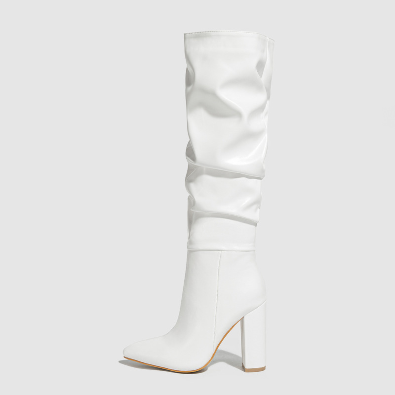 in stock-Cross-border Foreign Trade Pointed Thick Heel Fashion Pointed Natural Wrinkle Interior Zipper Fashion Boots 42 plus size Naked Boots in stock-Cross-border Foreign Trade Pointed Thick Heel Fashion Pointed Natural Wrinkle Interior Zipper Fashion Boots 42 plus size Naked Boots