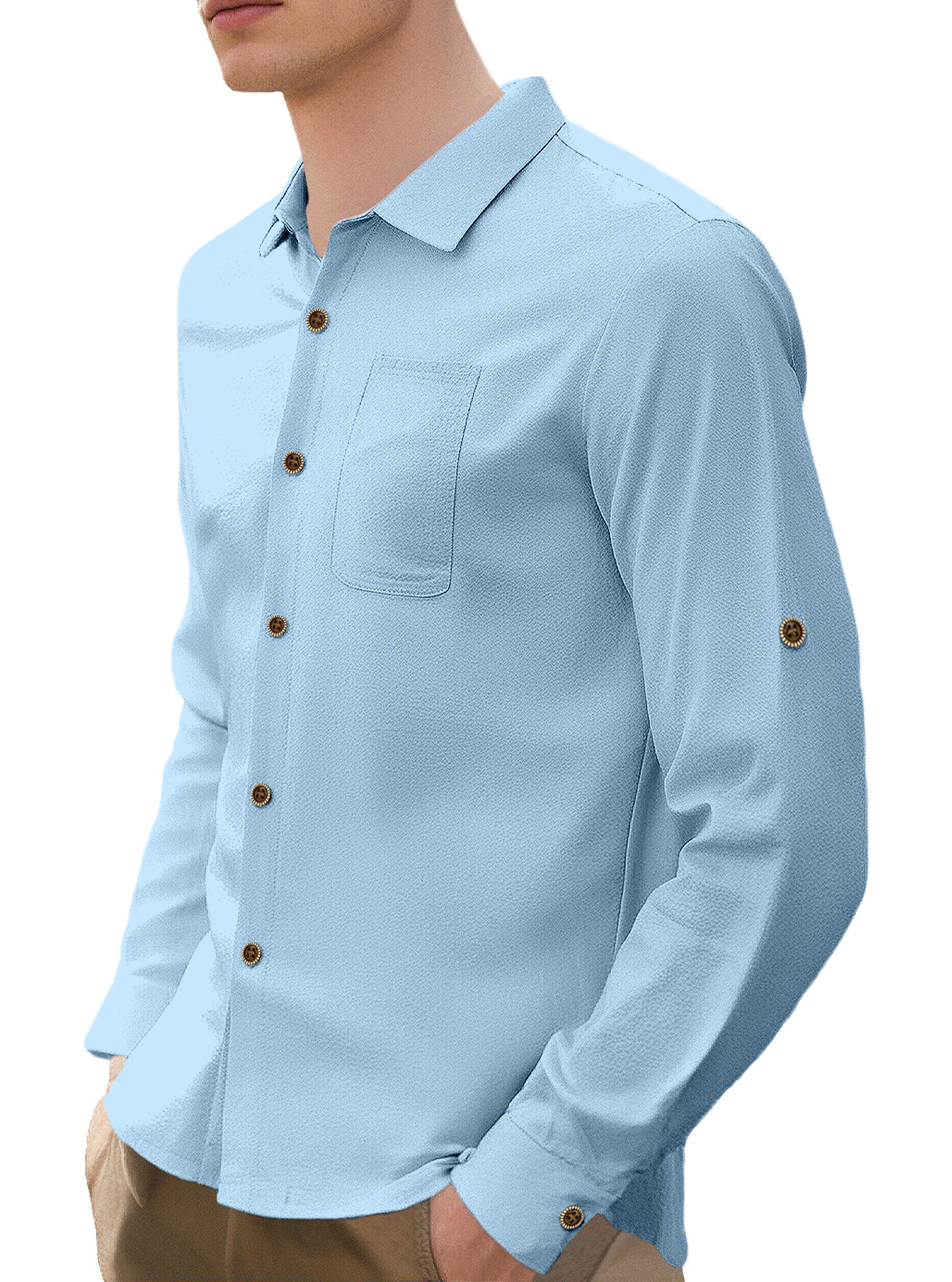 Nuevo Europa y Estados Unidos camisa de lino de manga larga transfronteriza Amazon otoño casual chaqueta de viaje estadounidense suelta hombre