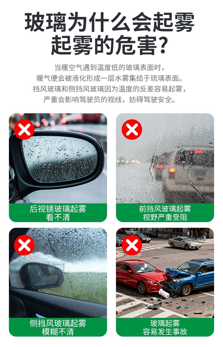 Suitable for Castrol anti-fog agent, multi-functional car glass anti-fog and defogging device, car rearview mirror, helmet mirror