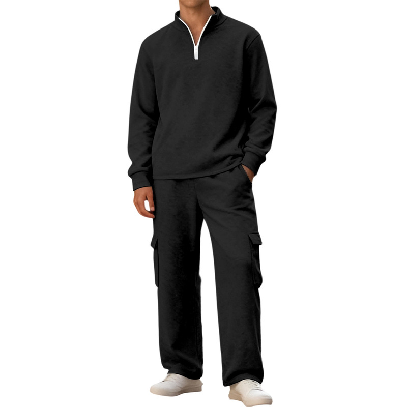 Men's quarter-zip stand-up collar sweatshirt and jogger pants set