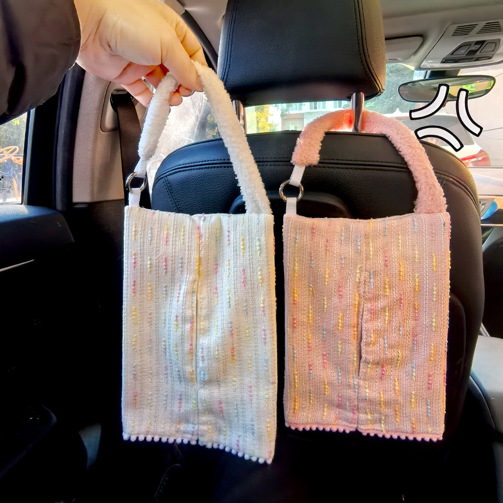 Nuevo creativo pequeño viento de tela caja de papel montada en automóviles caja de toallas de papel colgante ajustable servilletas