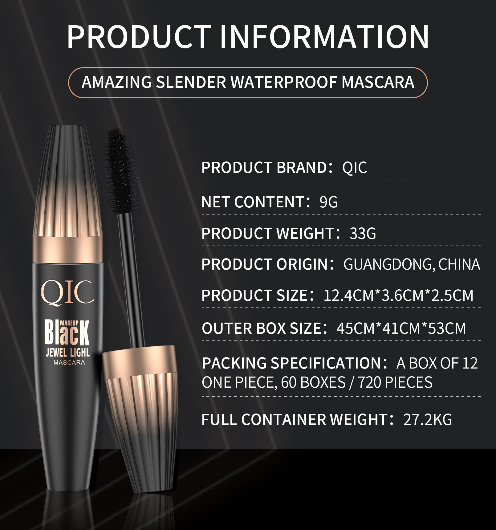 QIC Cini Color Plump 4D Mascara is a long, thick, curling, non-smudging, waterproof Mascara for cross-border makeup Item Picture