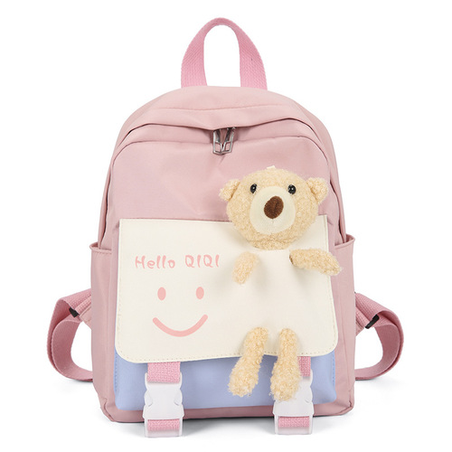 幼儿园小孩帆布背包可爱小熊玩偶轻便书包2023新款儿童护脊双肩包