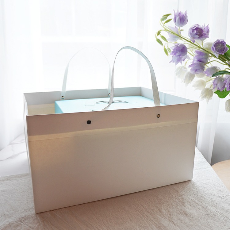 纸质手提袋6寸8白卡纸蛋糕盒纸袋包装打包面包袋10个装可丁作厂家