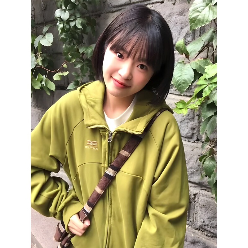 (Pure cotton and composite milk silk) Green women's sweatshirt jacket, new spring style, casual hooded cardigan (Pure cotton and composite milk silk) Green women's sweatshirt jacket, new spring style, casual hooded cardigan