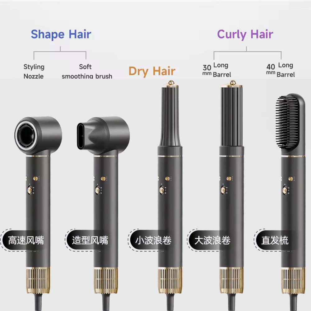 跨境家用五合一吹风机高速大功率负离子发廊礼物礼品无叶电吹风筒