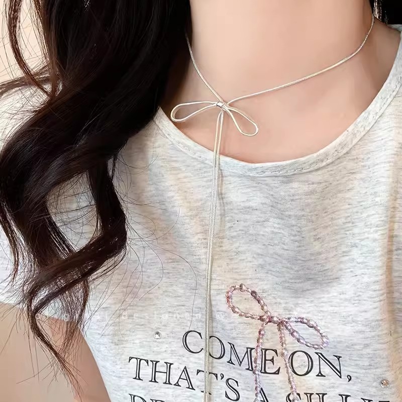 Collana con fiocco e nappa per donna, maglione lungo autunnale e invernale, semplice e di alta qualità._voghion.com