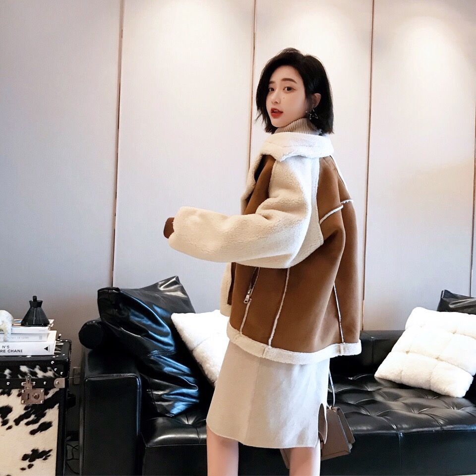 2022 new pattern thickening keep warm Fur one Lambswool coat Easy Versatile Suede jacket Motorcycle suit