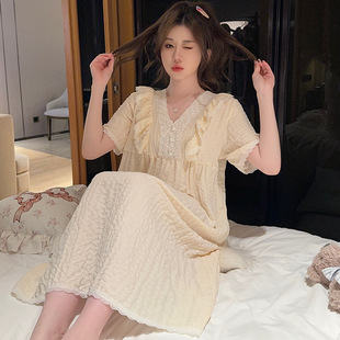 Cross-border Pajamas for Women Summer New Cloud Cotton Short-sleeved Nightgown Korean Style Princess Style Plus Fat Plus Size Fat Mm Home Clothes