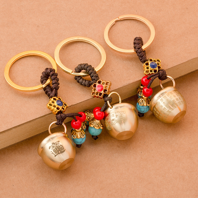 All Brass Mini Small Baifu Cylinder Bag Key Chain Pendant Baifu Cylinder Creative Keychain Street Stall Heat Dissipation