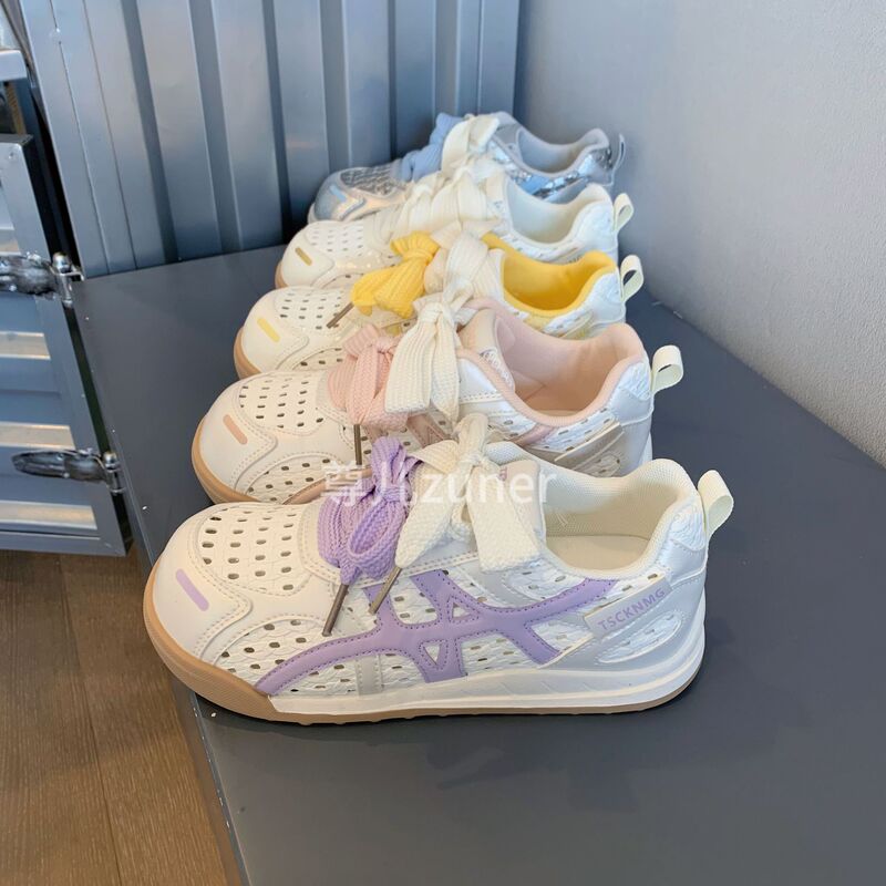 A9920 Perforated Shoes 2025 Spring/Summer New Breathable Casual Versatile Color-Blocking Sports White Shoes