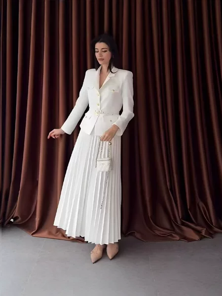 2025 cross-border Amazon temperament long skirt suit women pleated skirt