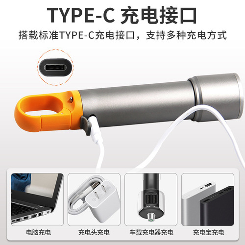 Cross-border new product LED flashlight white spotlight Type-C rechargeable aluminum alloy telescopic zoom mini flashlight