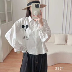 3871卡通刺绣廓形长袖衬衫女25秋季可爱减龄泡泡袖上衣开衫