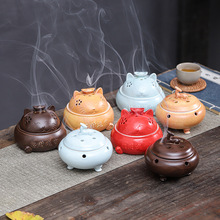 三足麋鹿盘香炉陶瓷家用室内复古沉香檀香塔香炉书房禅意香薰摆件