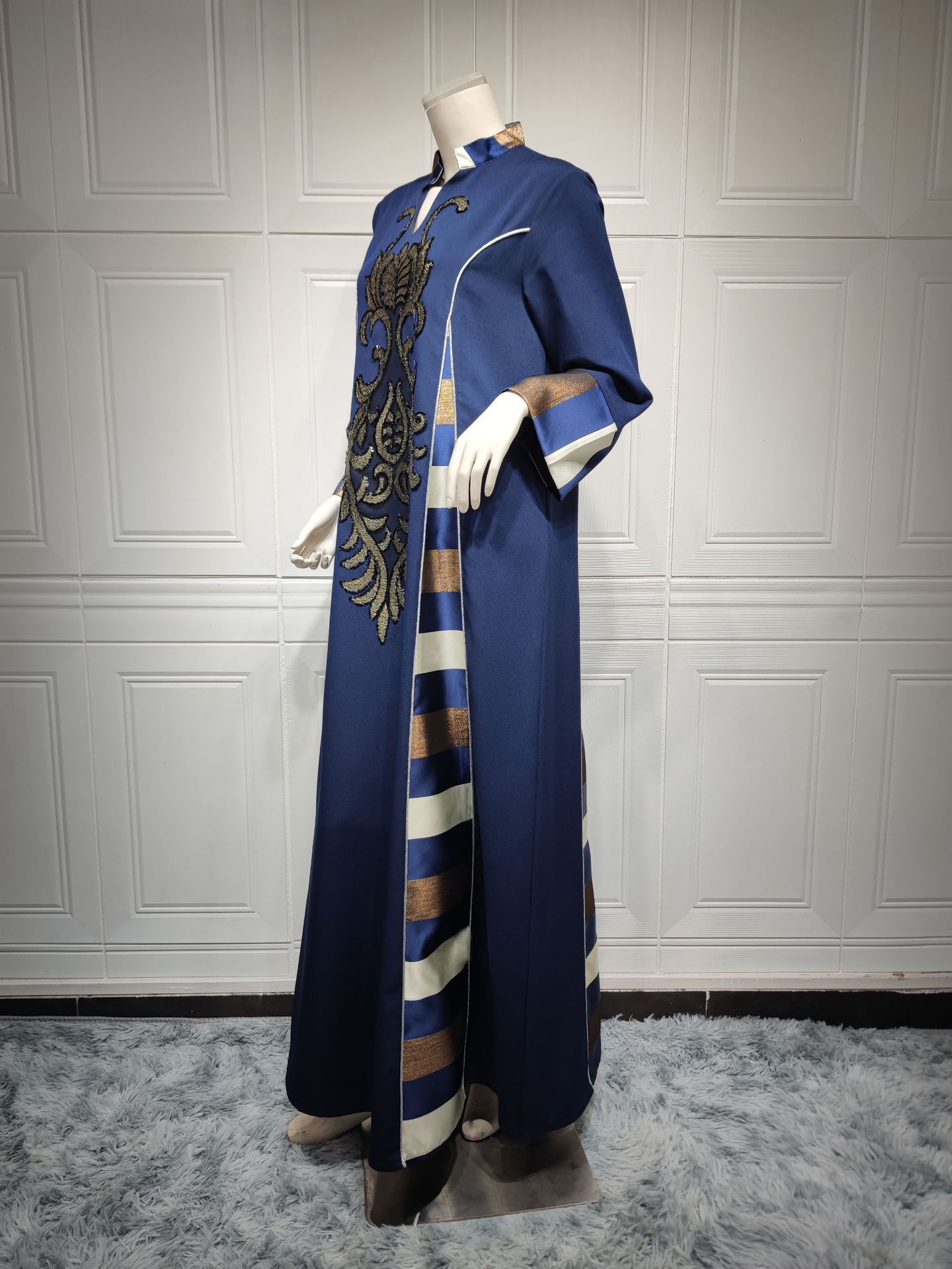 AB052跨境外贸中东女装绣花条纹abaya穆斯林阿拉伯迪拜muslim长袍详情56