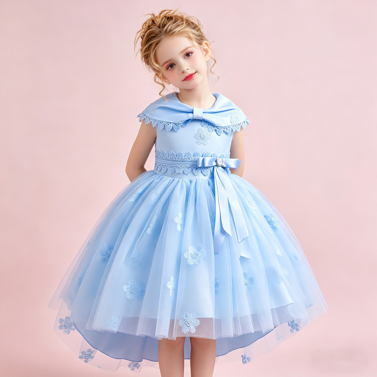 Vestido de niña nuevo transfronterizo vestido de princesa de gama alta vestido de pasarela Show de niña de flores anfitrión piano