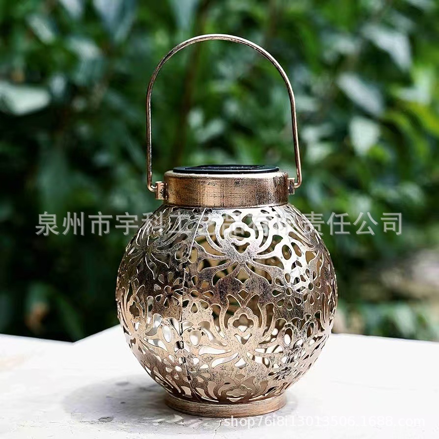 Factory Solar-Powered Wrought Iron Hollow Peony Garden Lights Outdoor Hanging Projection Fence Landscape Garden Lawn Ornaments