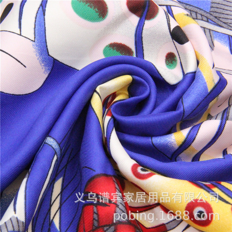European Twill Silk Square Scarf Color Feather Printing Female Headscarf Shawl Scarf display picture 5