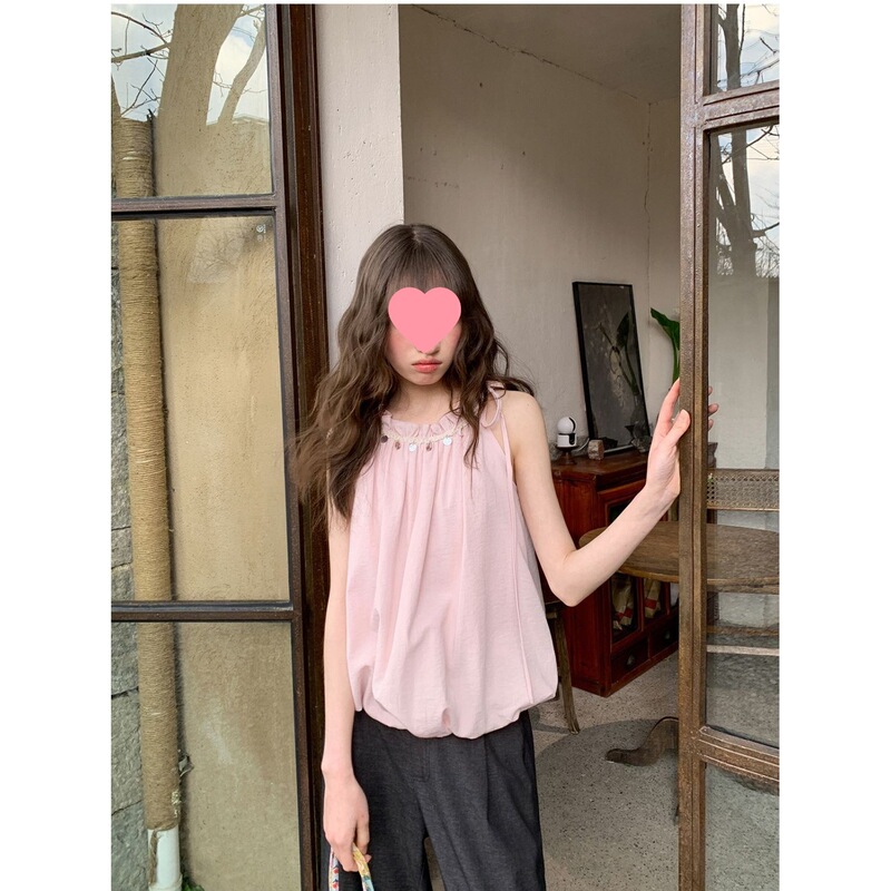 Shell Lace Flower Bud Halter Neck Tank Top for Women, Summer 2026 New Stylish and Youthful Blouse