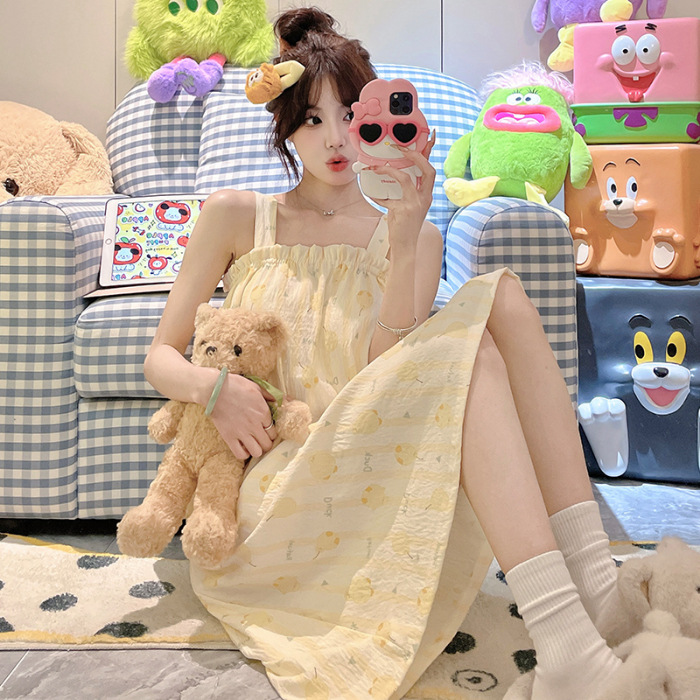 2025 nuevo pijama de hilo de algodón de nube camisón de verano para mujer linda niña dulce con cojín para el pecho servicio a domicilio