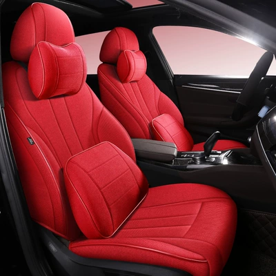 Modelə uyğun (Original) oturacaq örtükləri Cushion for Volkswagen Tiguan L, 360-Degree - big-red-memory-edition-five-seats-linen-fully-surrounded-by-front-and-rear-rows
