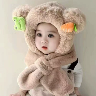 儿童帽子围巾一体秋冬季男女童可爱毛绒保暖围脖加厚宝宝婴儿护耳