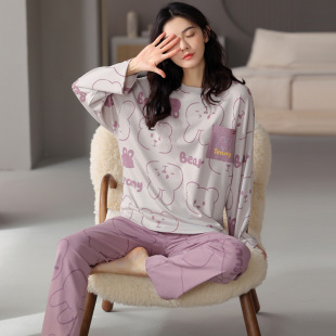 [Customized] Pure Cotton Pajamas, Long-Sleeved Women's Casual and Comfortable Wearable Home Wear Pullover Long-Sleeved Pants Suit