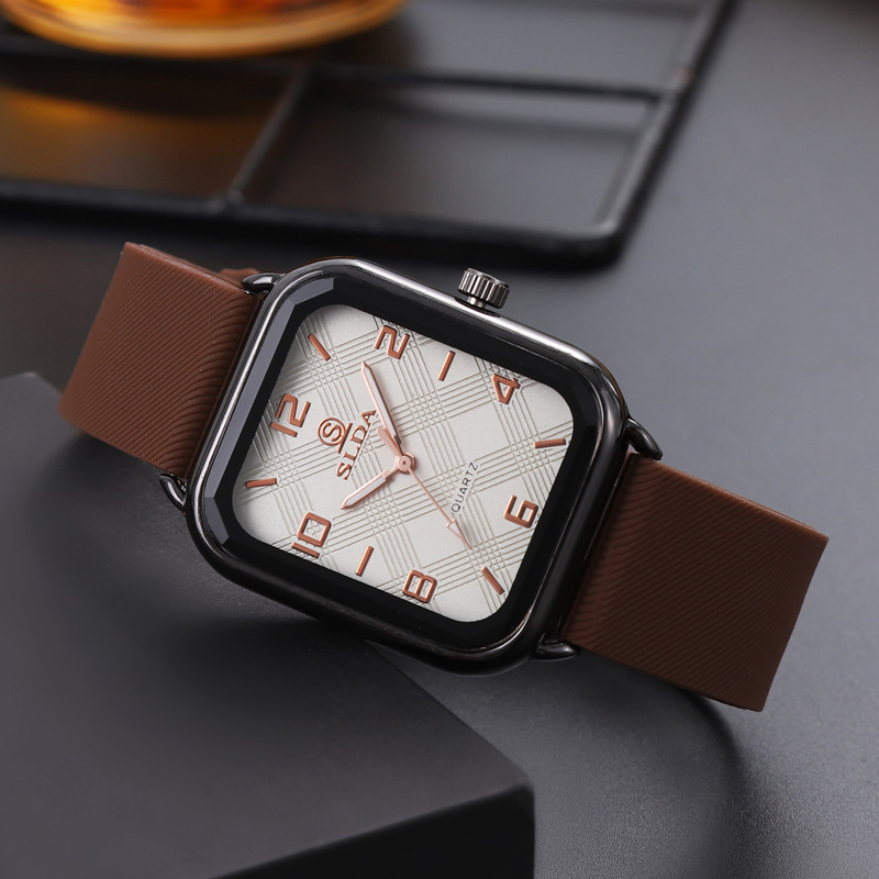 Cross-border Explosive Rectangular Personality Digital Men's Watch Student Fashion Casual Silicone Band Quartz Watch Men
