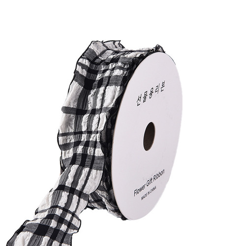 4cm plaid pleated ribbon high-end linen puff puff wrinkle hand gift ribbon wedding candy cake box ribbon