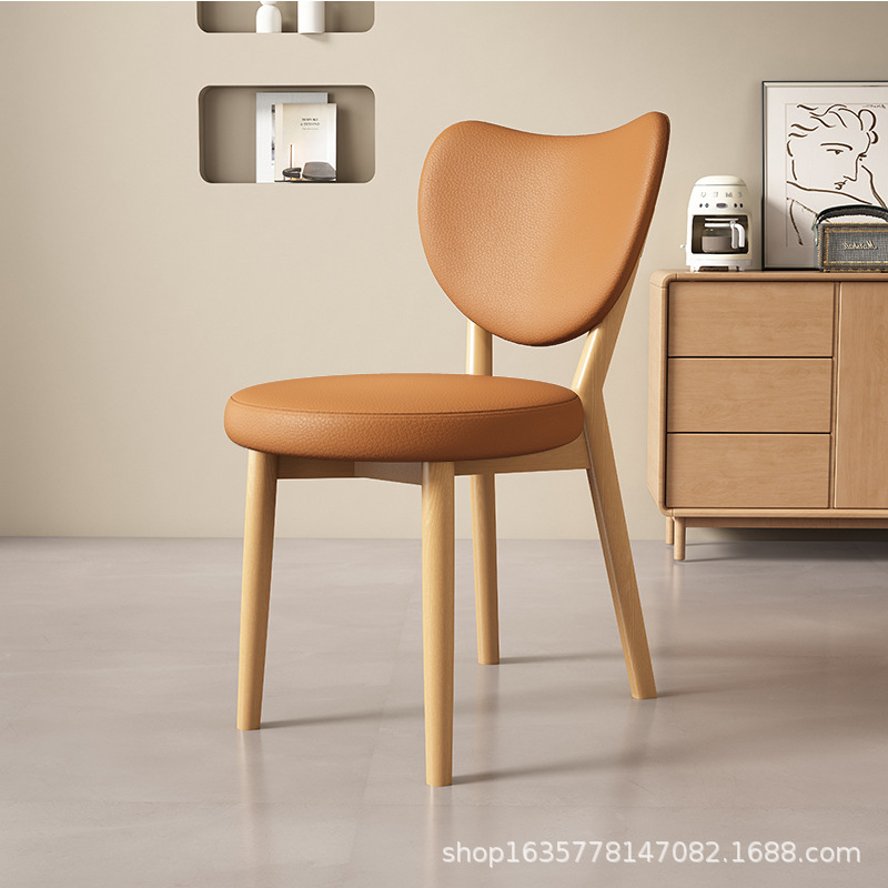 Silla de comedor de madera sólida retro nórdica, silla de comedor moderna y simple, respaldo de cuero suave, taburete de comedor de hotel antiguo