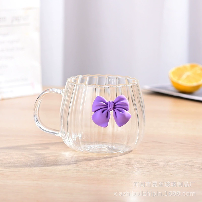 Высокий боросиликатный cup butterfly петал цветной полосатый сад весёлый стеклянный однослойный стакан, домашняя молочная тыквенная чашка