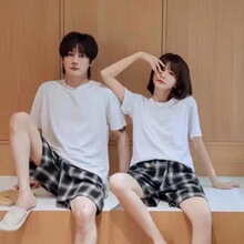外贸跨境网红直播韩版短袖卡通情侣睡衣夏套装甜美公主休闲家居服