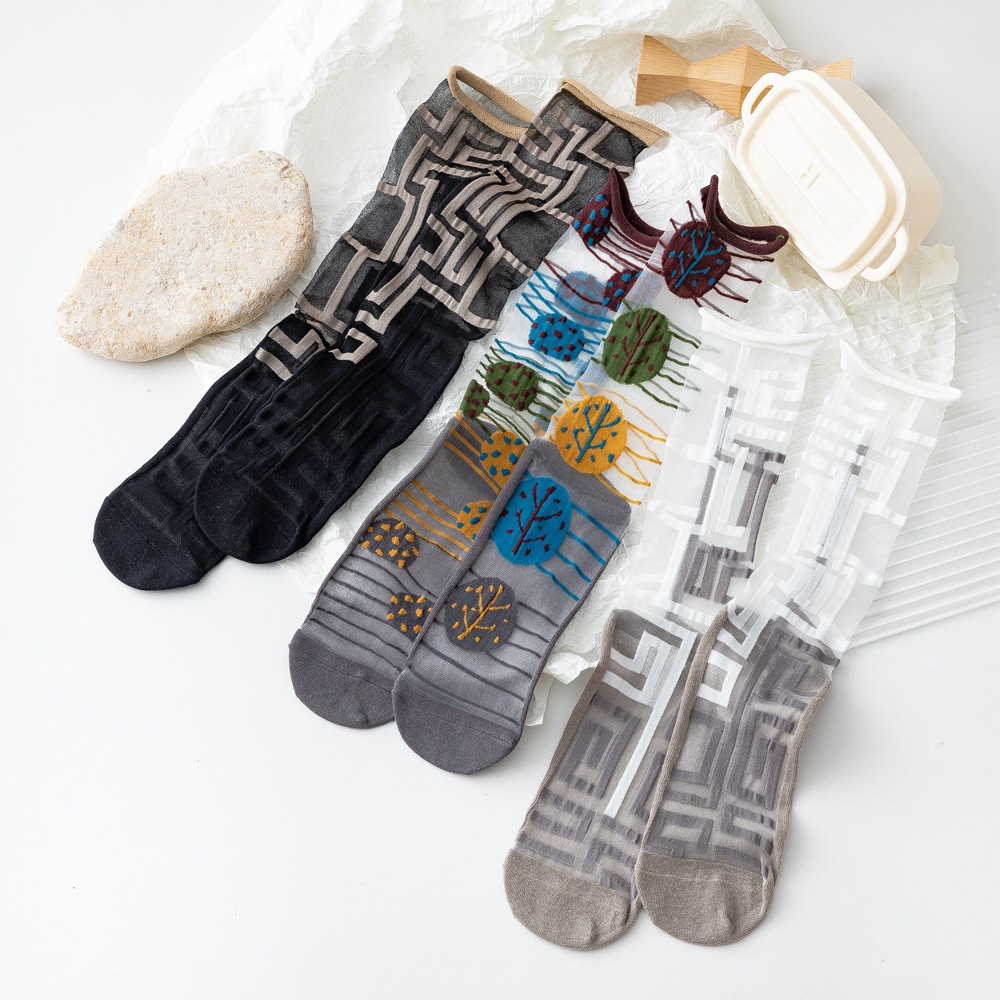 Description Picture 2 of itemNew Fashion Woman Socks Novelty Harajuku Summer Crystal Silk Socks Animal Cartoon Cute Print Ultra-thin Transparent Long Socks