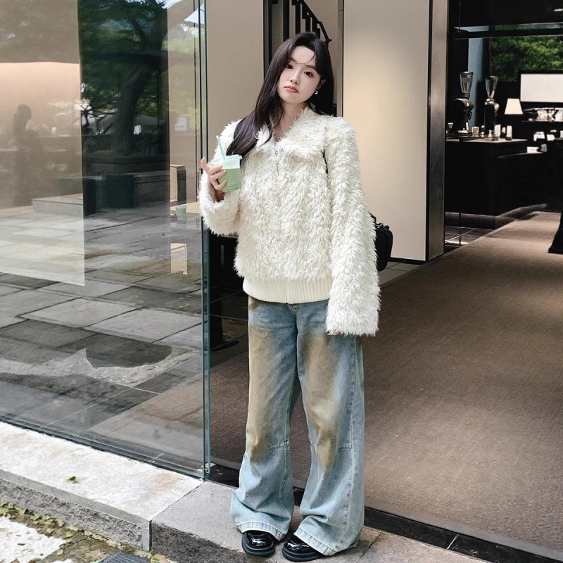 名媛气质高级感羊羔毛外套女短款2025冬季新款加厚毛茸茸暖白外套|undefined