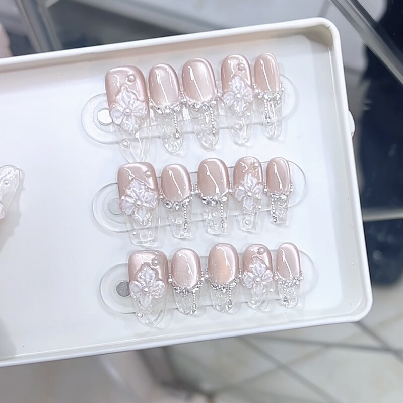 Naizi Hand-Wearing Armor Spring and Summer Cool Ice Glass Three-Dimensional Hand-Painted Small Flower Cat's Eye Nail Art Patch