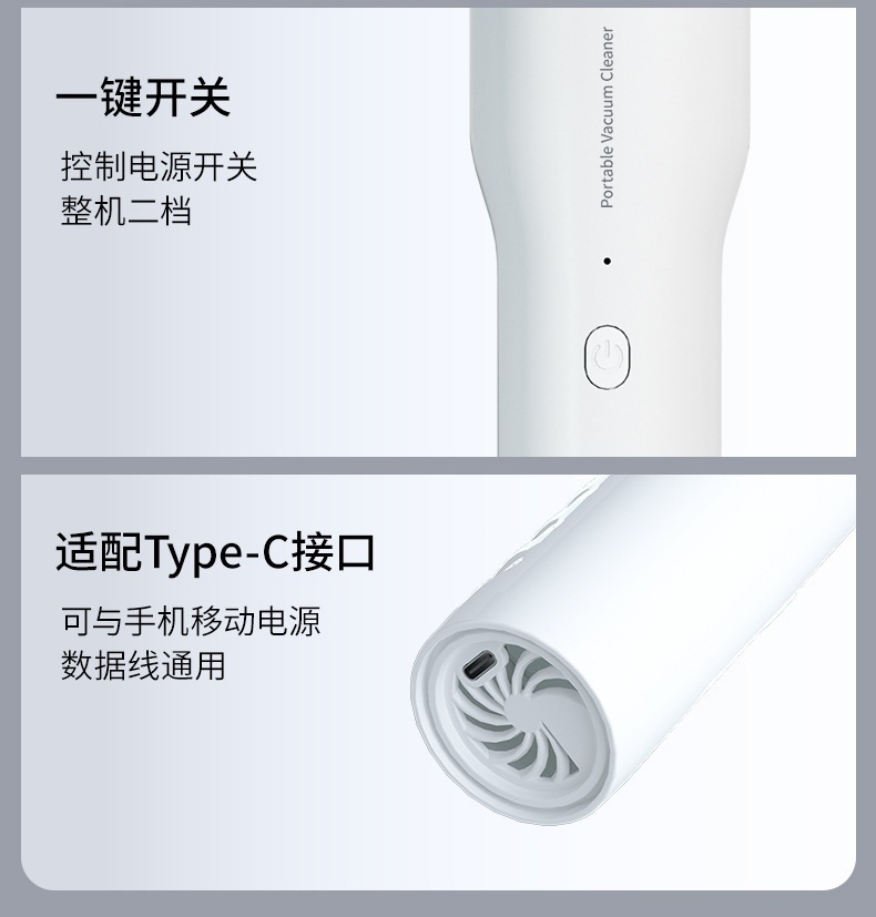 Cross-Border Mini Portable Car Vacuum Cleaner, Dual-Purpose for Car and Home, High-Power Wireless Charging Handheld Vacuum Cleaner