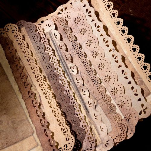 Mò Mò Everything's Whisper Series Material Paper, Vintage Embroidered Lace Flower Edge Antiqued Book Page Journal Collage Base